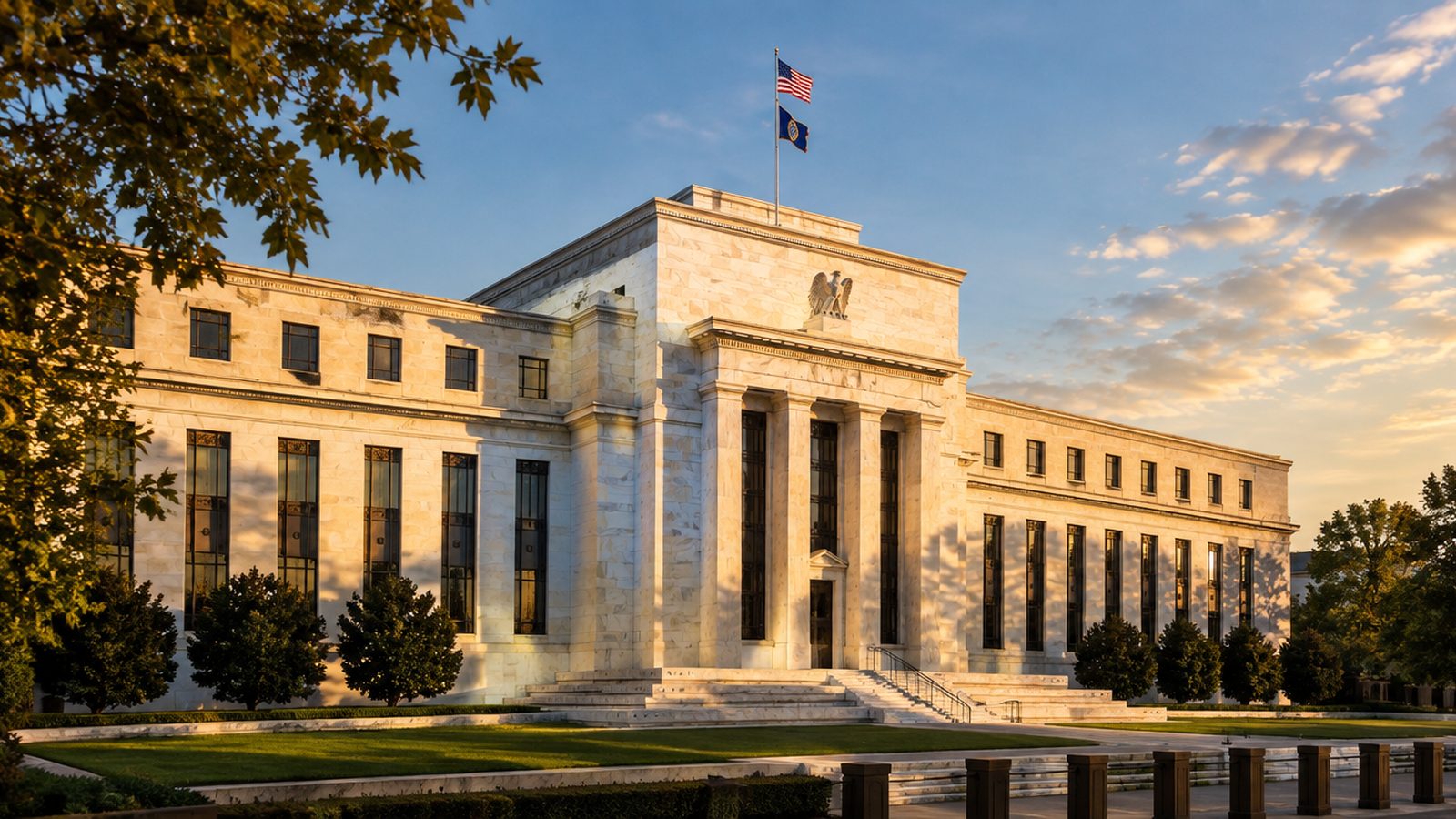 The Eccles Federal Reserve Building in Washington DC photographed at golden hour