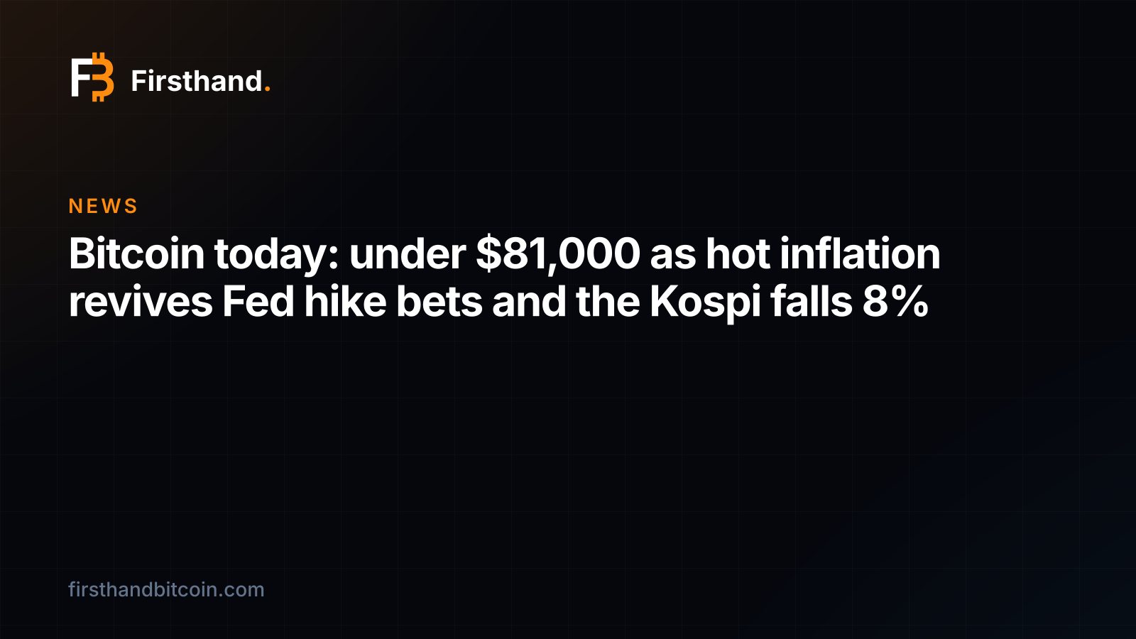 Firsthand card: "Bitcoin today: under $81,000 as hot inflation revives Fed hike bets and the Kospi falls 8%"