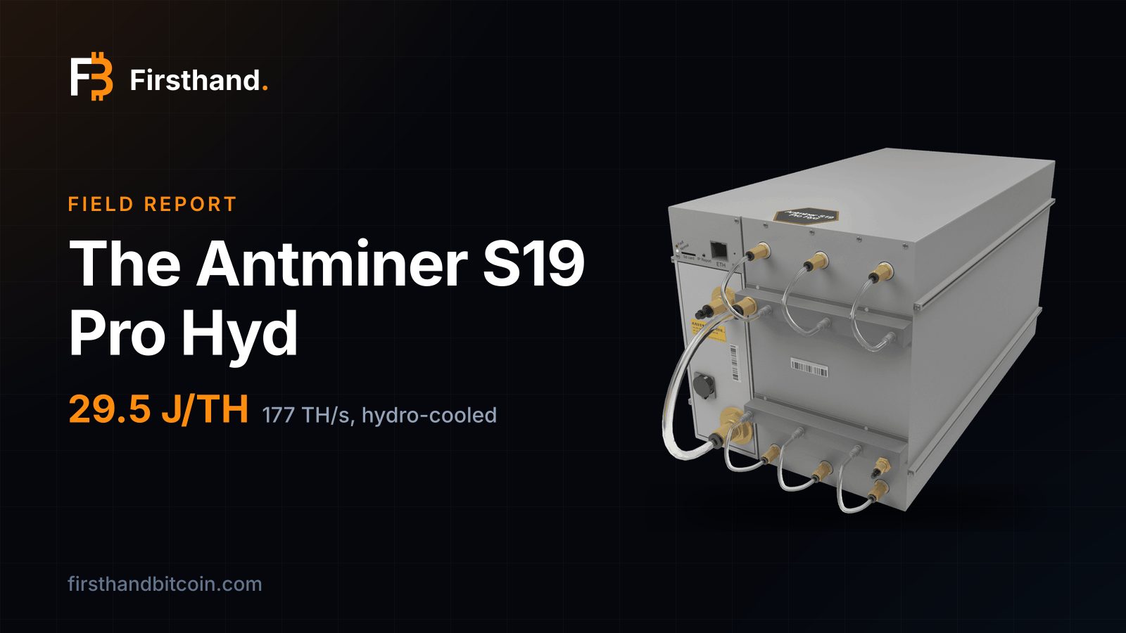 Tarjeta de Firsthand: "The Antminer S19 Pro Hyd" con la foto de tienda de la máquina, un minero hidro de 29.5 J/TH