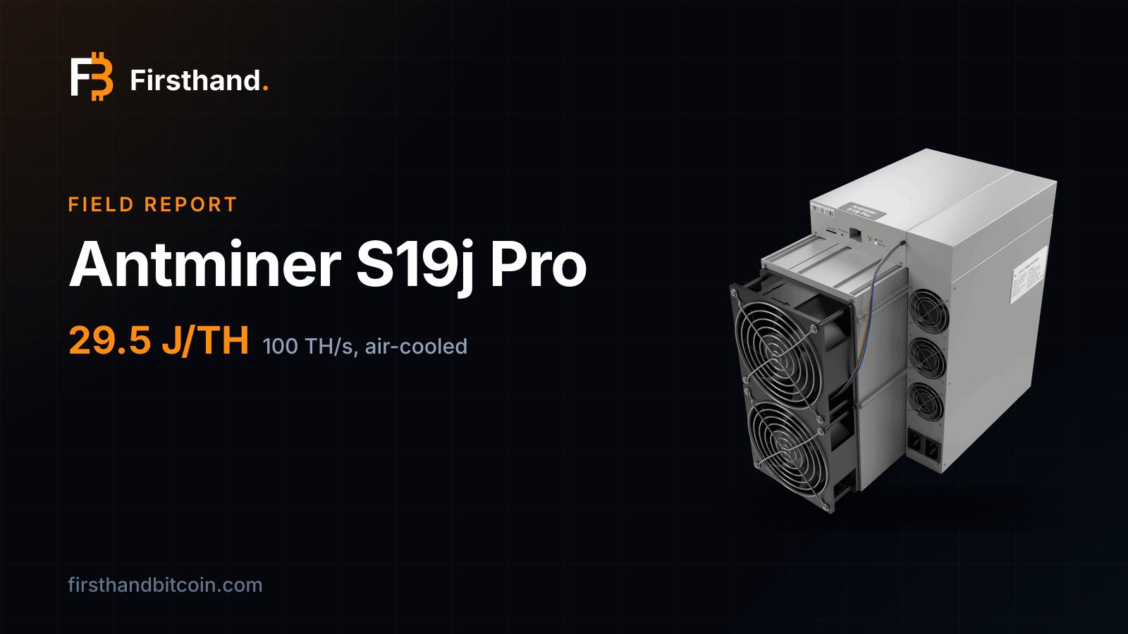 Firsthand card: "Antminer S19j Pro field report", the machine's store photo beside its name